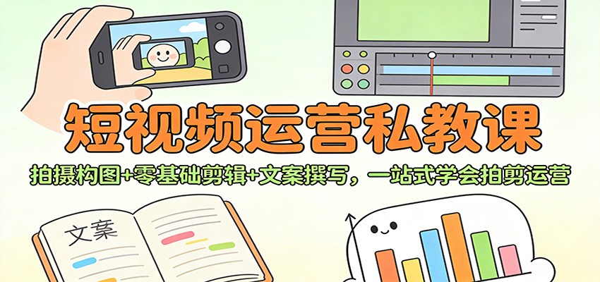 短视频运营私教课：拍摄构图+零基础剪辑 +文案撰写，一站式学会拍剪运营-情久项目网
