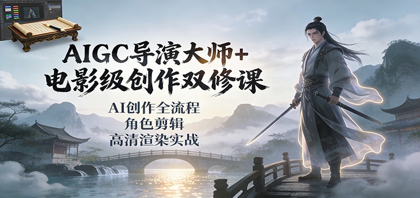 AIGC导演大师+电影级创作双修课：AI创作全流程、角色剪辑、高清渲染实战-情久项目网
