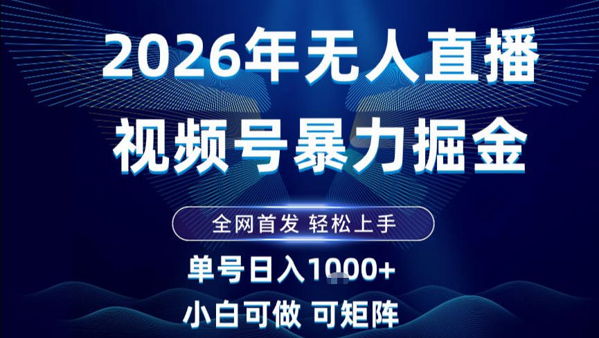 2026最新视频号无人直播掘金，全网首发，小白可以玩，长期稳定日入1k+【揭秘】-情久项目网