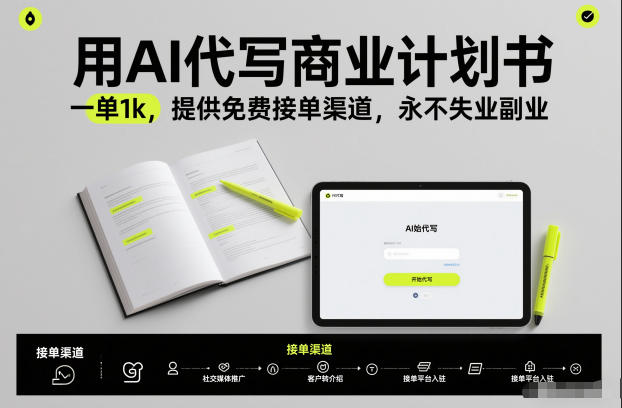 用AI代写商业计划书，一单1k，提供免费接单渠道，永不失业副业-情久项目网