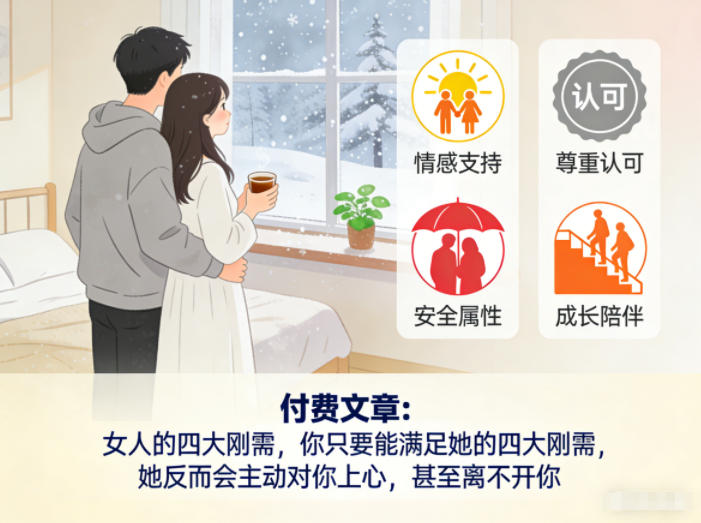 付费文章：女人的四大刚需，你只要能满足她的四大刚需，她反而会主动对你上心，甚至离不开你-情久项目网