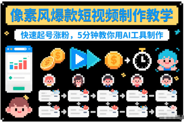 像素风爆款短视频制作教学，快速起号涨粉，5分钟教你用AI工具制作-情久项目网
