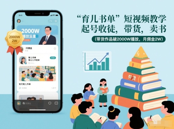 育儿书单短视频教学，起号收徒，带货，卖书(带货作品破2000W播放，月佣金2W)-情久项目网