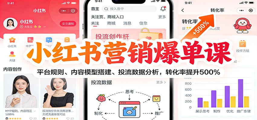 小红书营销爆单课：平台规则、内容模型搭建、投流数据分析，转化率提升500%-情久项目网