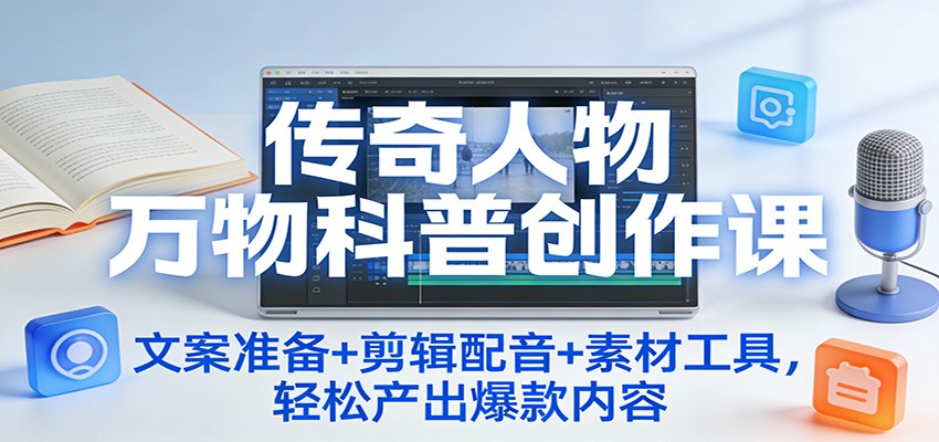 传奇人物万物科普创作课：文案准备+剪辑配音+素材工具，轻松产出爆款内容-情久项目网