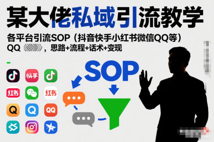 某大佬私域引流教学，各平台引流SOP(抖音快手小红书微信QQ等)，思路+流程+话术+变现-情久项目网