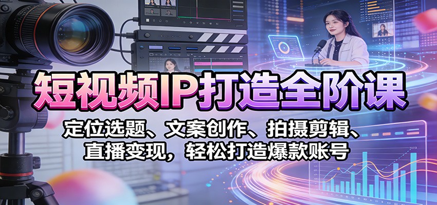 短视频IP打造全阶课：定位选题、文案创作、拍摄剪辑、直播变现，轻松打造爆款账号-情久项目网