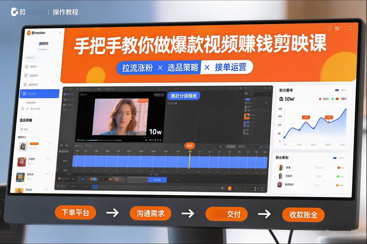 手把手教你做爆款视频赚钱剪映课，手把手教学拉流涨粉、选品策略和接单运营(更新2026)-情久项目网