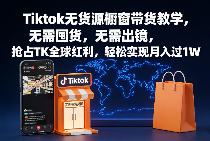 Tiktok无货源橱窗带货教学，无需囤货，无需出镜，抢占TK全球红利，轻松实现月入过1W-情久项目网