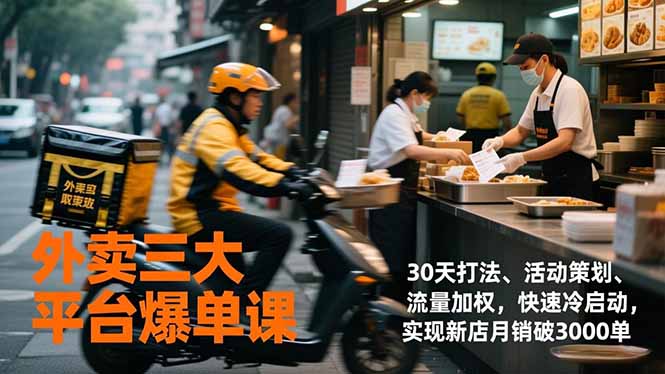 外卖三大平台爆单课，30天打法、活动策划、流量加权，快速冷启动，实现新店月销破3000单-情久项目网