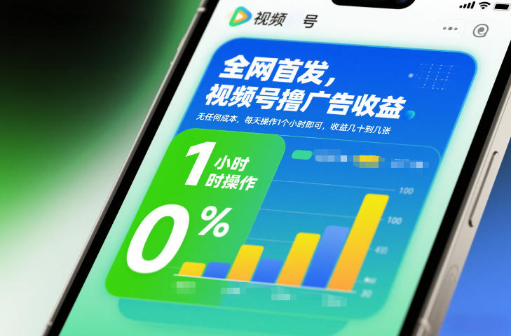 全网首发，视频号撸广告收益，无任何成本，每天操作1个小时即可，收益几十到几张-情久项目网