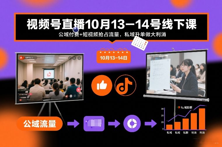 视频号直播10月13-14号线下课，公域付费+短视频抢占流量，私域升单做大利消-情久项目网