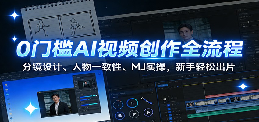 0门槛AI视频创作全流程：分镜设计、人物一致性、MJ实操，新手轻松出片-情久项目网