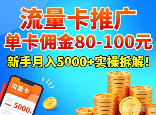 流量卡推广，单卡佣金80-100，新手月入5k+实操拆解！-情久项目网