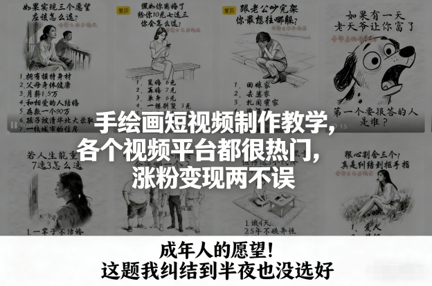 手绘画短视频制作教学，各个视频平台都很热门，涨粉变现两不误-情久项目网