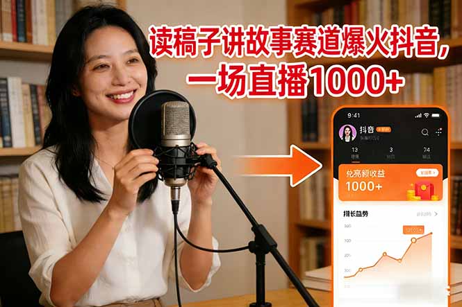 读稿子讲故事赛道爆火抖音，一场直播日入1000+-情久项目网