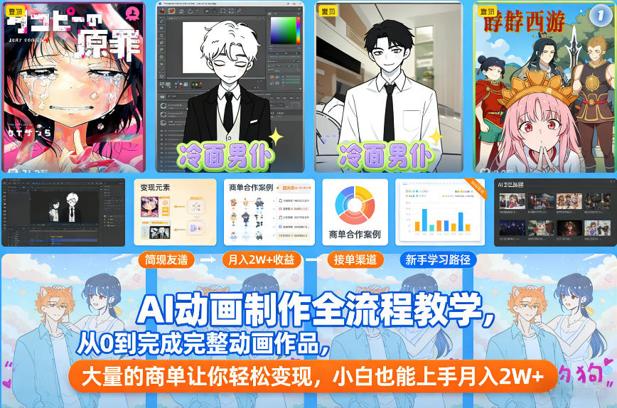 AI动画制作全流程教学，从0到完成完整动画作品，大量的商单让你轻松变现，小白也能上手月入2W+-情久项目网