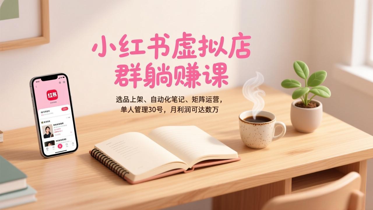 小红书虚拟店群躺赚课，选品上架、自动化笔记、矩阵运营，单人管理30号，月利润可达数万-情久项目网