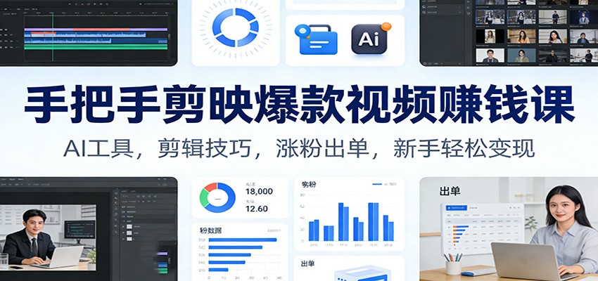 手把手剪映爆款视频赚钱课：AI工具，剪辑技巧，涨粉出单，新手轻松变现-情久项目网