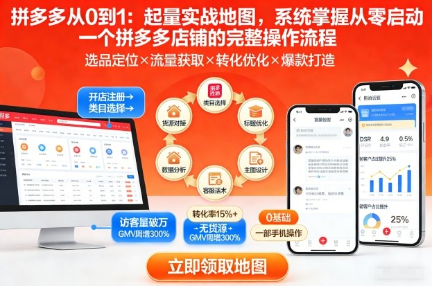 拼多多从0到1：起量实战地图，系统掌握从零启动一个拼多多店铺的完整操作流程-情久项目网