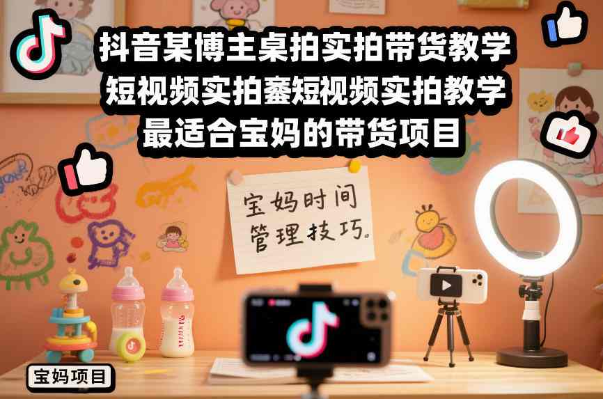 抖音某博主桌拍实拍带货教学，短视频实拍教学，最适合宝妈的带货项目-情久项目网