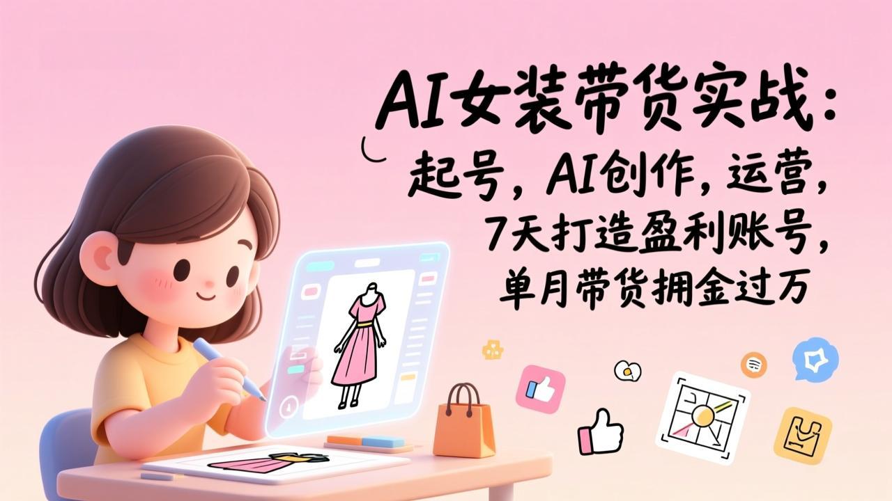 AI女装带货实战：起号，AI创作，运营，7天打造盈利账号，单月带货佣金过万-情久项目网