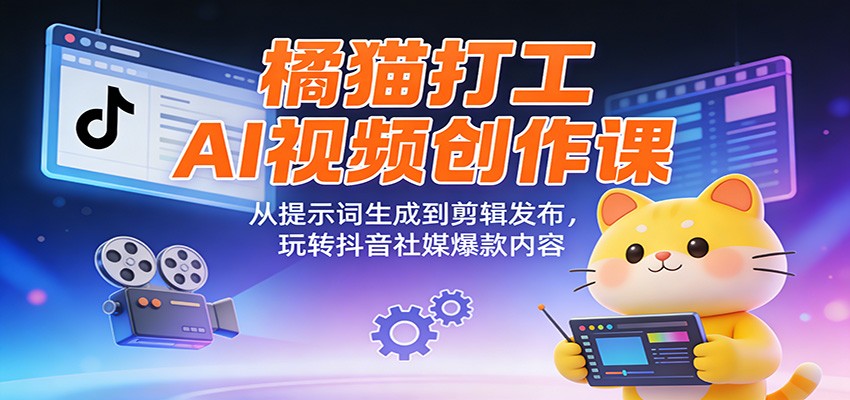 橘猫打工AI视频创作课：从提示词生成到剪辑发布，玩转抖音社媒爆款内容-情久项目网