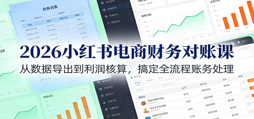 2026小红书电商财务对账课：从数据导出到利润核算，搞定全流程账务处理-情久项目网