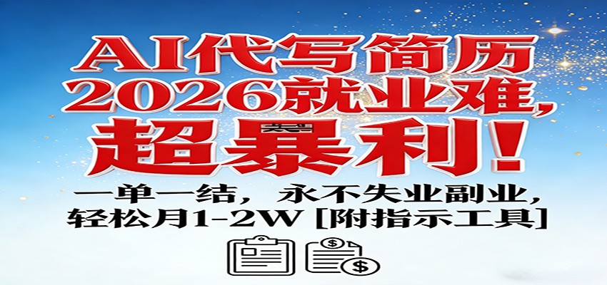AI代写简历，2026就业难，超暴利！一单一结，永不失业副业，轻松月1-2W【附指令工具】-情久项目网
