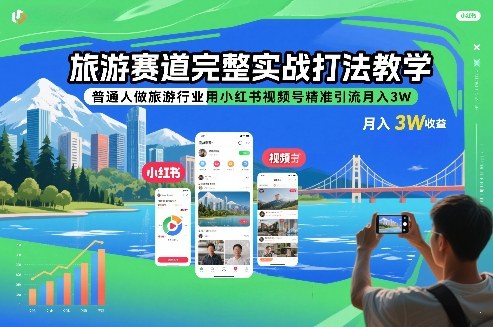 旅游赛道完整实战打法教学，普通人做旅游行业用小红书视频号精准引流月入3W-情久项目网
