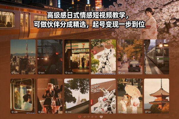 高级感日式情感短视频教学，可做伙伴分成精选，起号变现一步到位-情久项目网