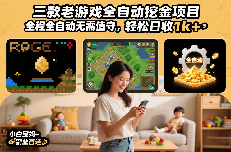 三款老游戏全自动挖金项目，全程全自动无需值守，轻松日收1k+，小白宝妈副业首选【揭秘】-情久项目网