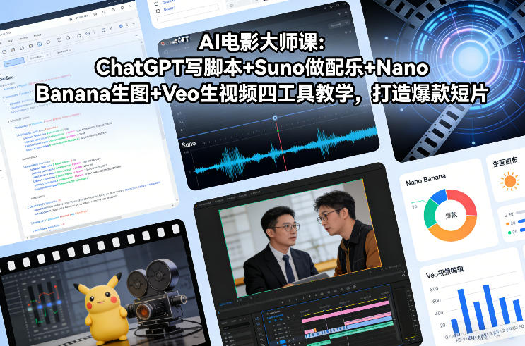 AI电影大师课：ChatGPT写脚本+Suno做配乐+Nano Banana生图+Veo生视频，打造爆款短片-情久项目网