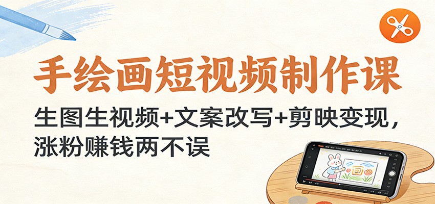 手绘画短视频制作课：生图生视频+文案改写+剪映变现，涨粉赚钱两不误-情久项目网