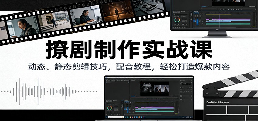 撩剧制作实战课：动态、静态剪辑技巧，配音教程，轻松打造爆款内容-情久项目网