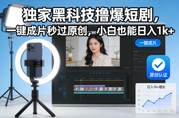 独家黑科技撸爆短剧，一键成片秒过原创，小白也能日入1k+【揭秘】-情久项目网