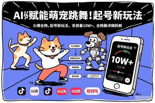 AI赋能萌宠跳舞，火爆全网，起号新玩法，条条播放量10W+，全网最详细拆解-情久项目网