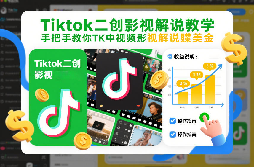 Tiktok二创影视解说教学，手把手教你TK中视频影视解说賺美金(更新26年1月)-情久项目网