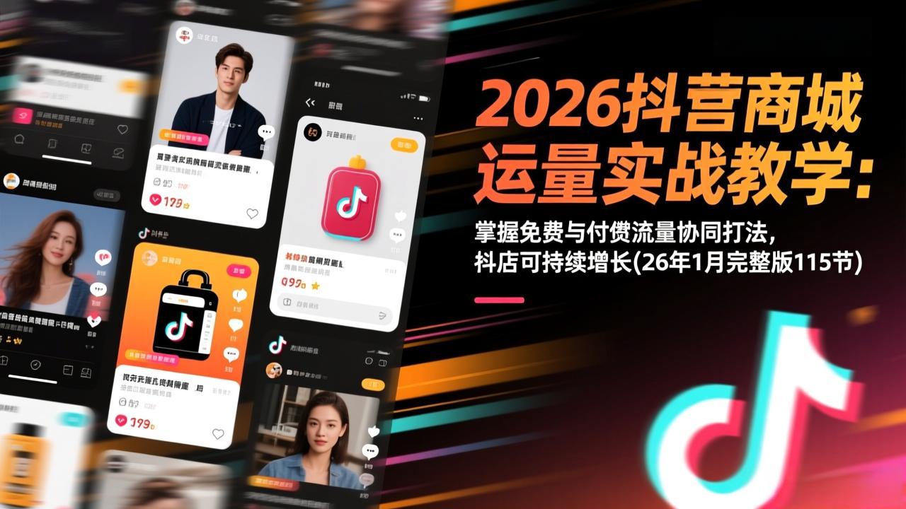 2026抖音商城运营实战教学：掌握免费与付费流量协同打法，抖店可持续增长(26年1月完整版115节-情久项目网