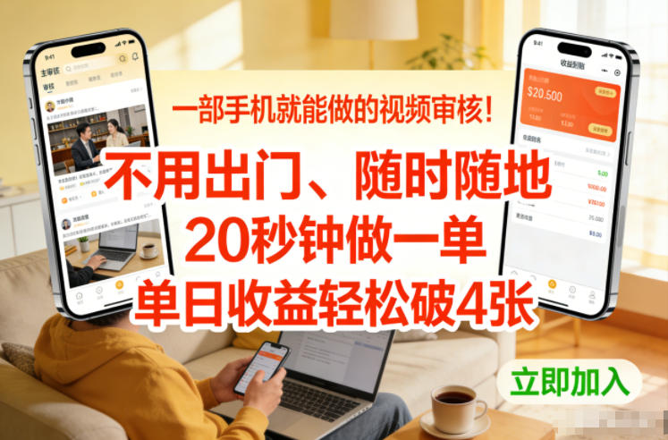 一部手机就能做的视频审核！不用出门，随时随地，20秒钟做一单，单日收益轻松破4张【揭秘】-情久项目网