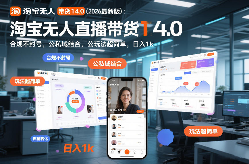 淘宝无人直播带货14.0(2026最新版)：合规不封号，公私域结合，玩法超简单，日入1k+【揭秘】-情久项目网