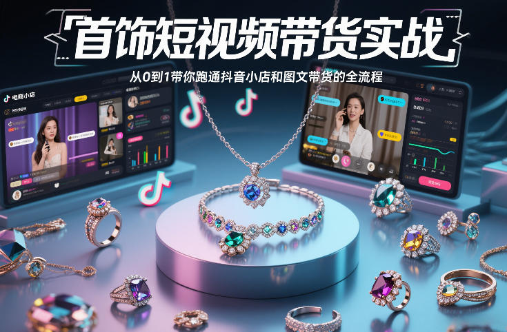 首饰短视频带货实战，从0到1带你跑通抖音小店和图文带货的全流程-情久项目网