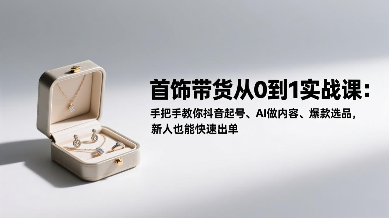 首饰带货从0到1实战课：手把手教你抖音起号、AI做内容、爆款选品，新人也能快速出单-情久项目网