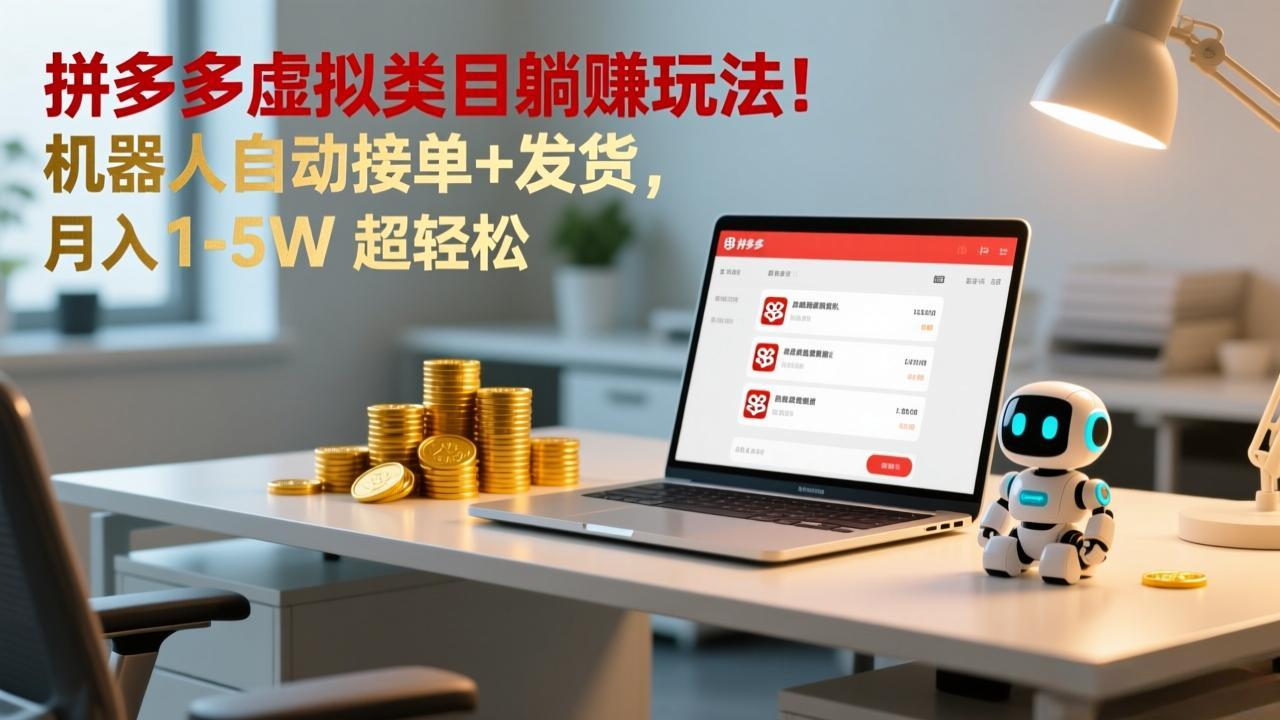 多多虚拟类目躺赚玩法！机器人自动接单+发货，月入 1-5W 超轻松-情久项目网