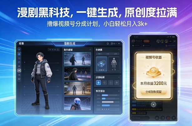 漫剧黑科技，一键生成，原创度拉满，撸爆视频号分成计划，小白轻松月入3k+-情久项目网
