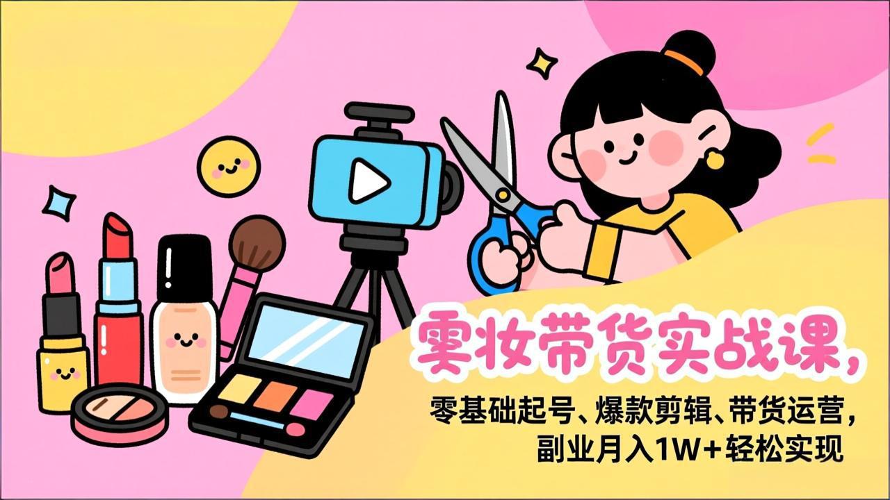 美妆带货实战课，零基础起号、爆款剪辑、带货运营，副业月入1W+轻松实现-情久项目网