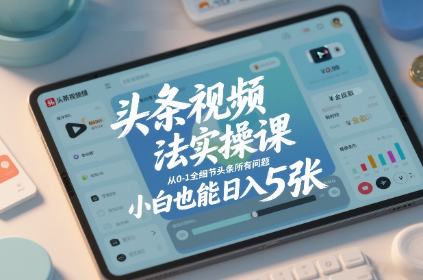 头条视频玩法实操课，从0-1全细节头条所有问题，小白也能日入5张-情久项目网