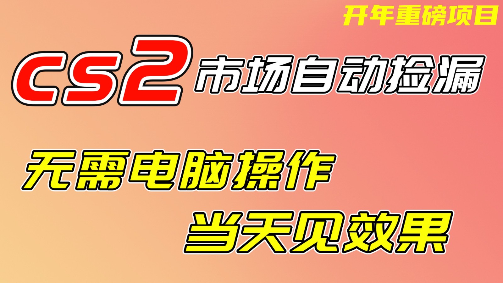 CS2市场挂机项，无需电脑操作，无需进入游戏，当天见效果，支持任何形式验证-情久项目网