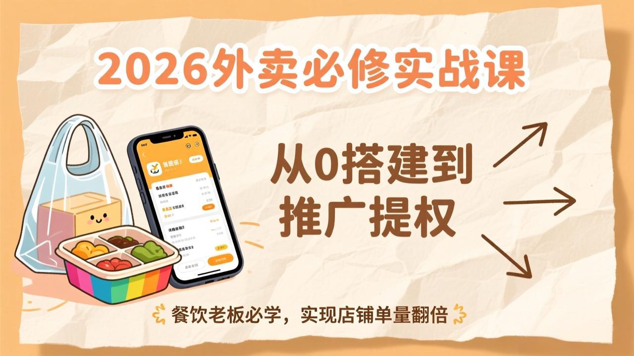 2026外卖必修实战课：从0搭建到推广提权，餐饮老板必学，实现店铺单量翻倍-情久项目网