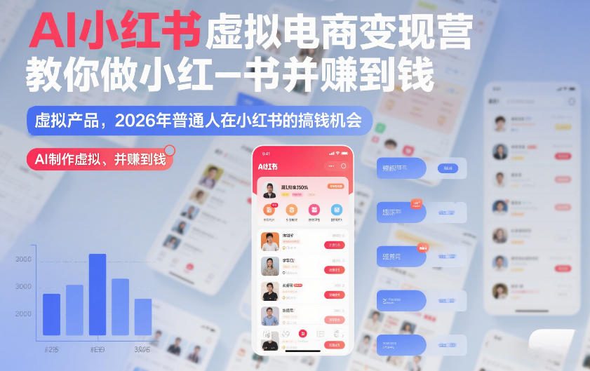 AI小红书虚拟电商变现营，教你做小红书并賺到钱，虚拟产品，2026年普通人在小红书的搞钱机会(更新中)-情久项目网